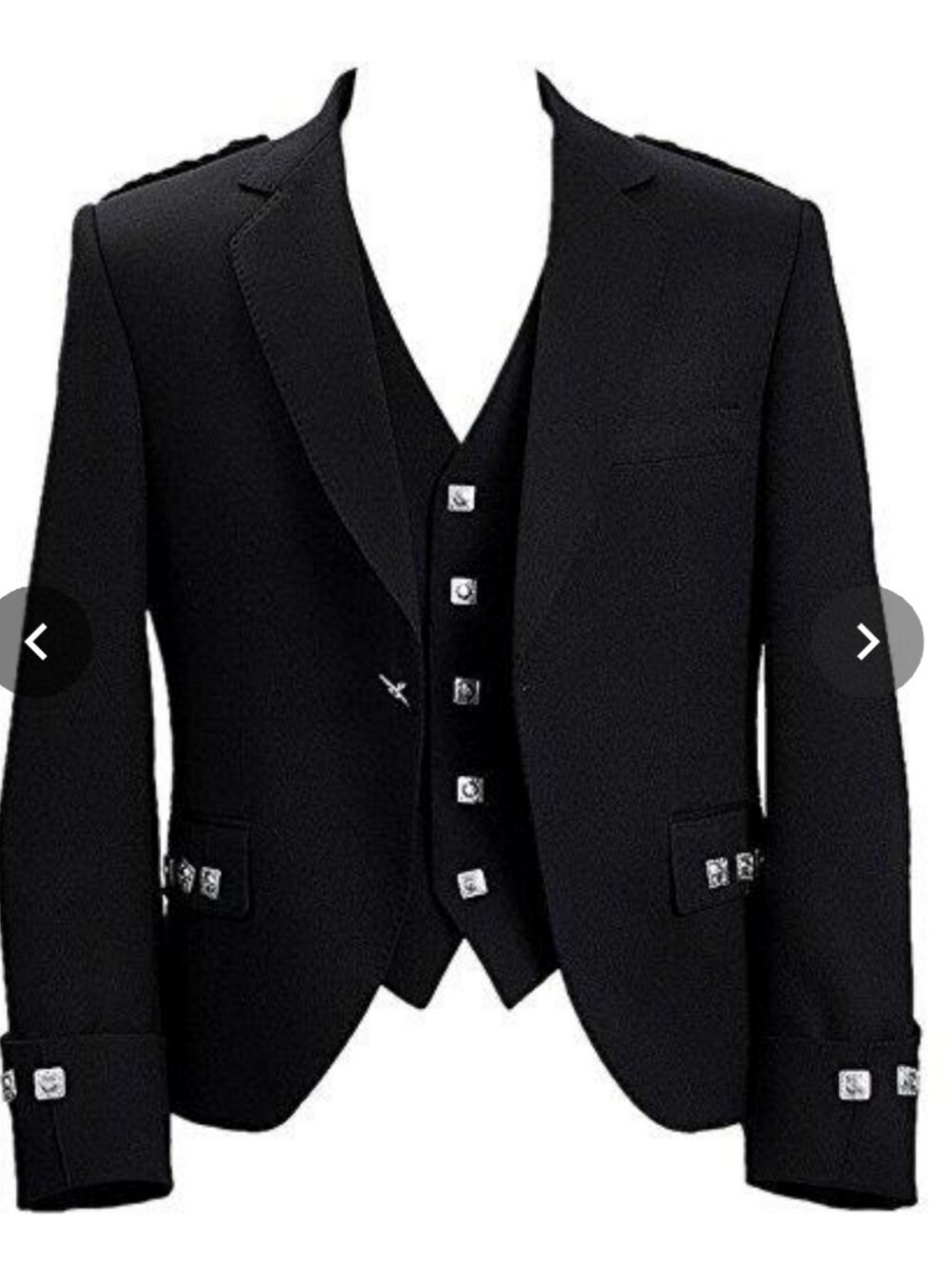 Lucasini Men's Black Formal Kilt Jacket with Vest 43R